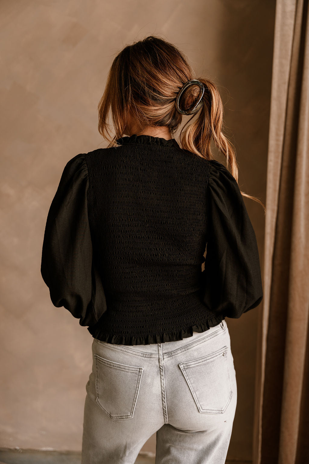 Andrea Black Zip-Up Top- back view