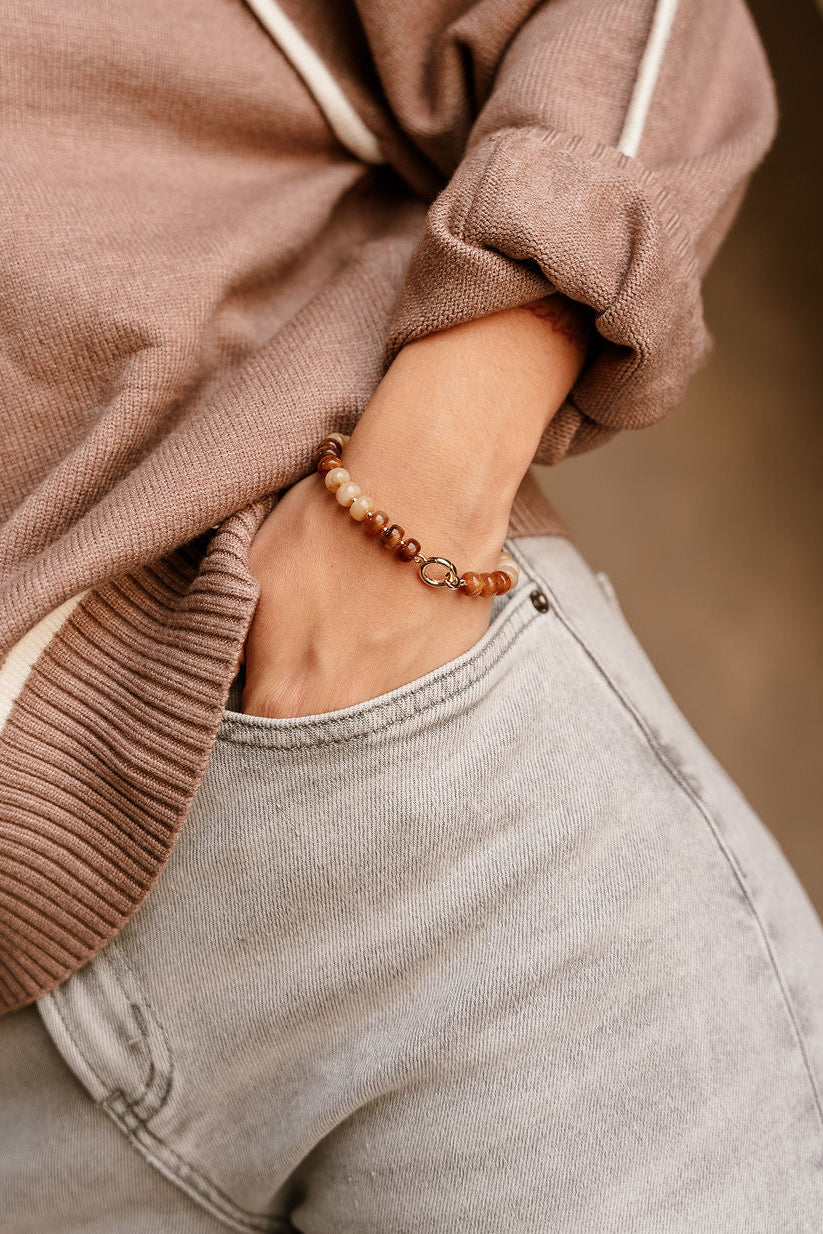 Aria Brown Beaded Bracelet - shown on model's wrist