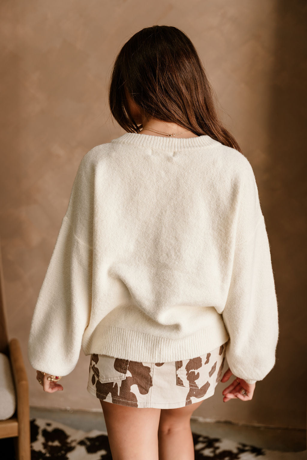 Leah Ivory Front Ties Cardigan - full back view