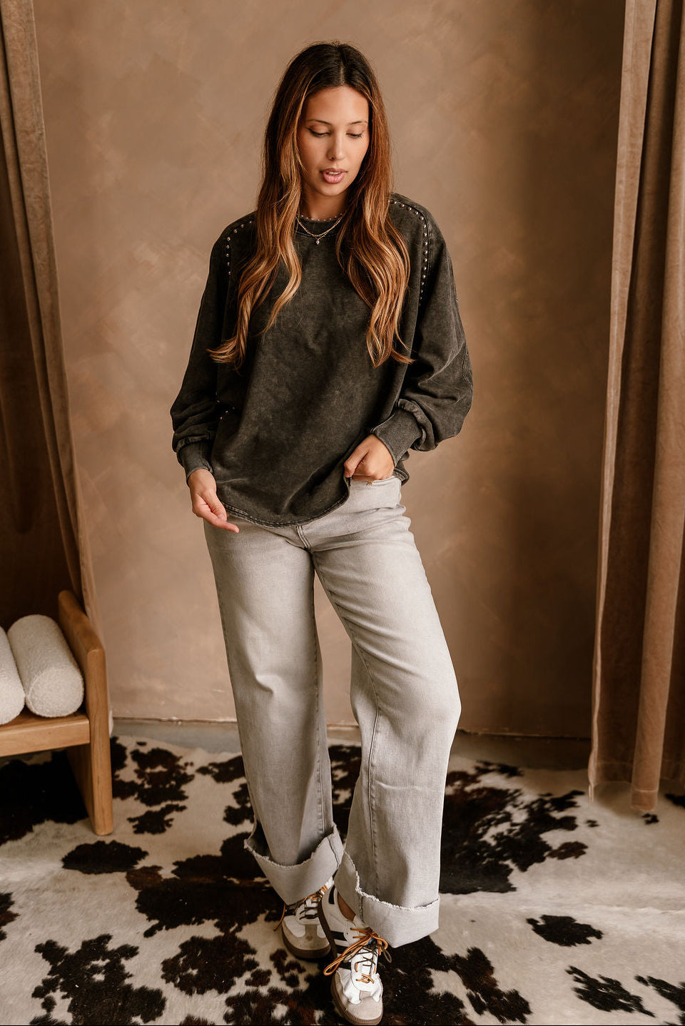 Bailey Washed Black & Studs Sweatshirt- full body view