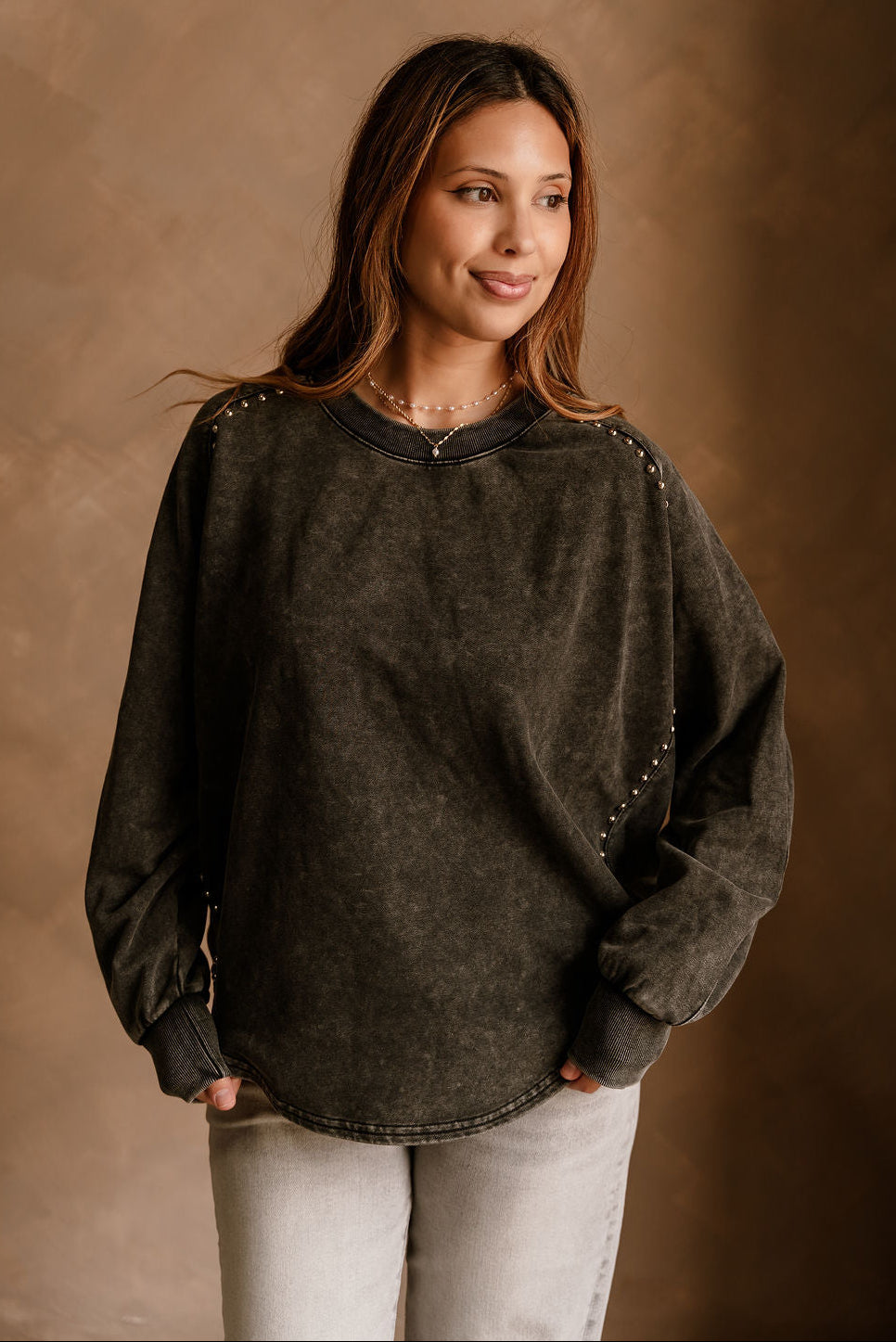 Bailey Washed Black & Studs Sweatshirt- front view