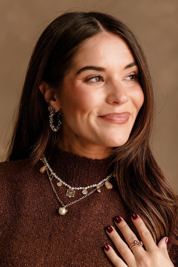 Delilah Layered Stone & Medallion Necklace - front