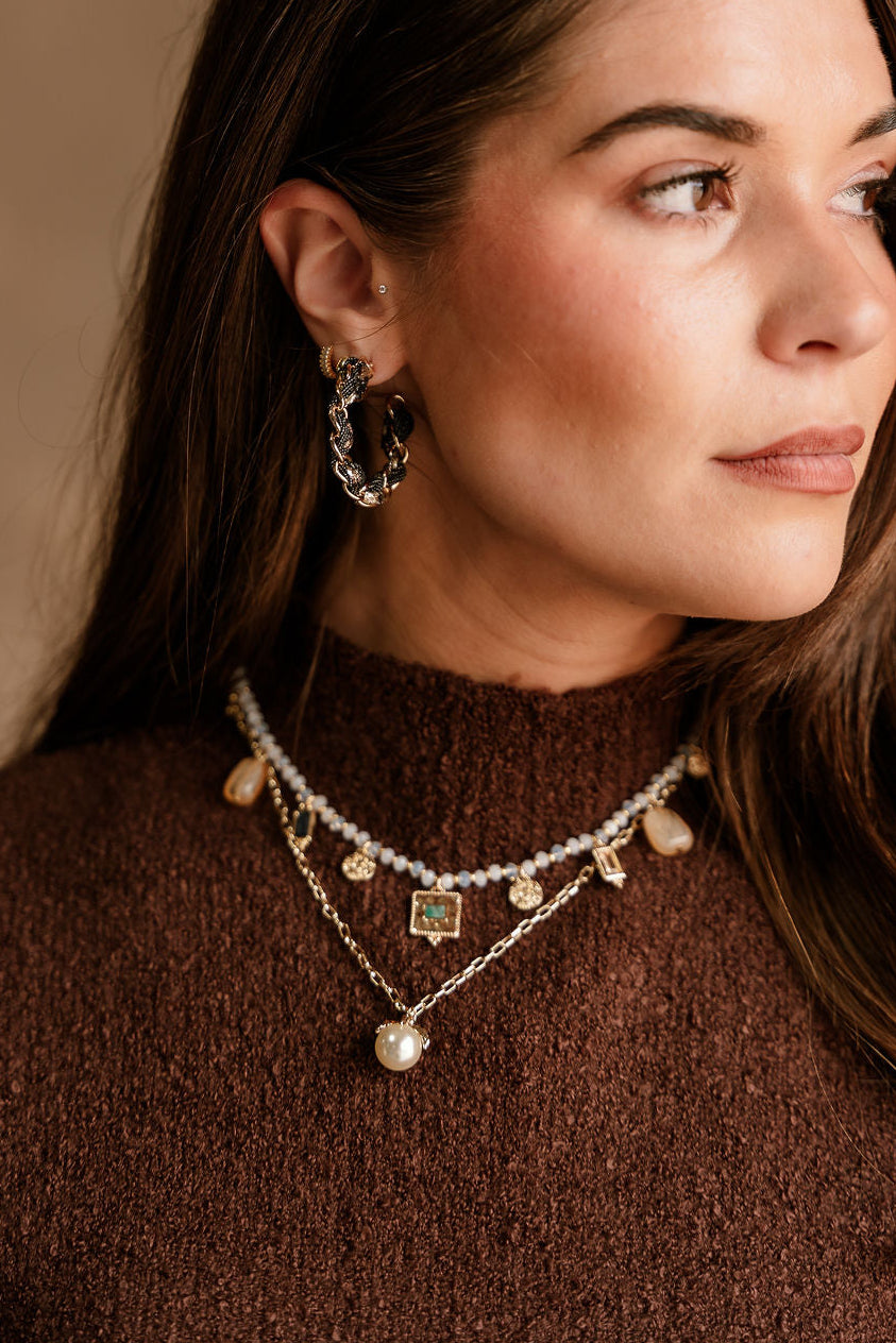 Delilah Layered Stone & Medallion Necklace - close up