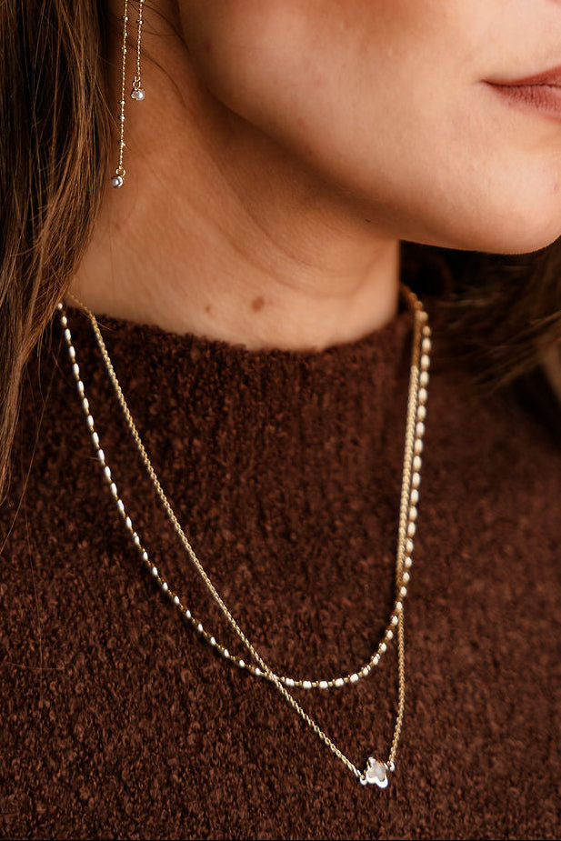 Aurora Layered Gold Quatrefoil Necklace - close up 