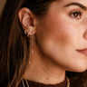 Brandy Gold & Pearl Chain Earrings - side view on model