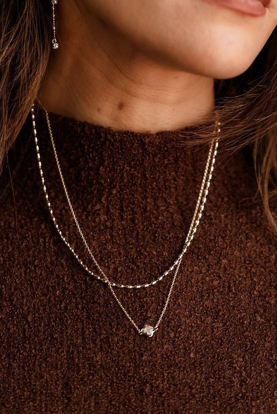 Aurora Layered Gold Quatrefoil Necklace - close up front view