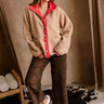 Margot Mocha Shearling & Red Jacket- full body view