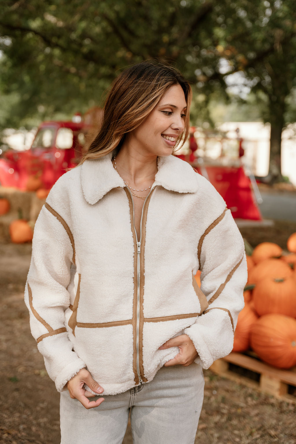 Nova Ivory Shearling & Brown Suede Jacket- front view