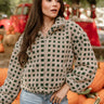 Nora Taupe & Green Shearling Plaid Jacket- close up front view