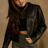 Raina Black Faux Leather Jacket - close up front view