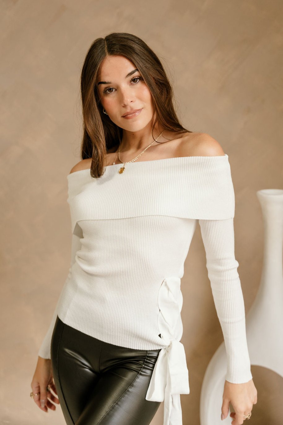 Justine Ivory Off The Shoulder Top - upper body body frontal side view