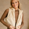 Aspen Khaki Faux Fur Vest - front view (unzipped)