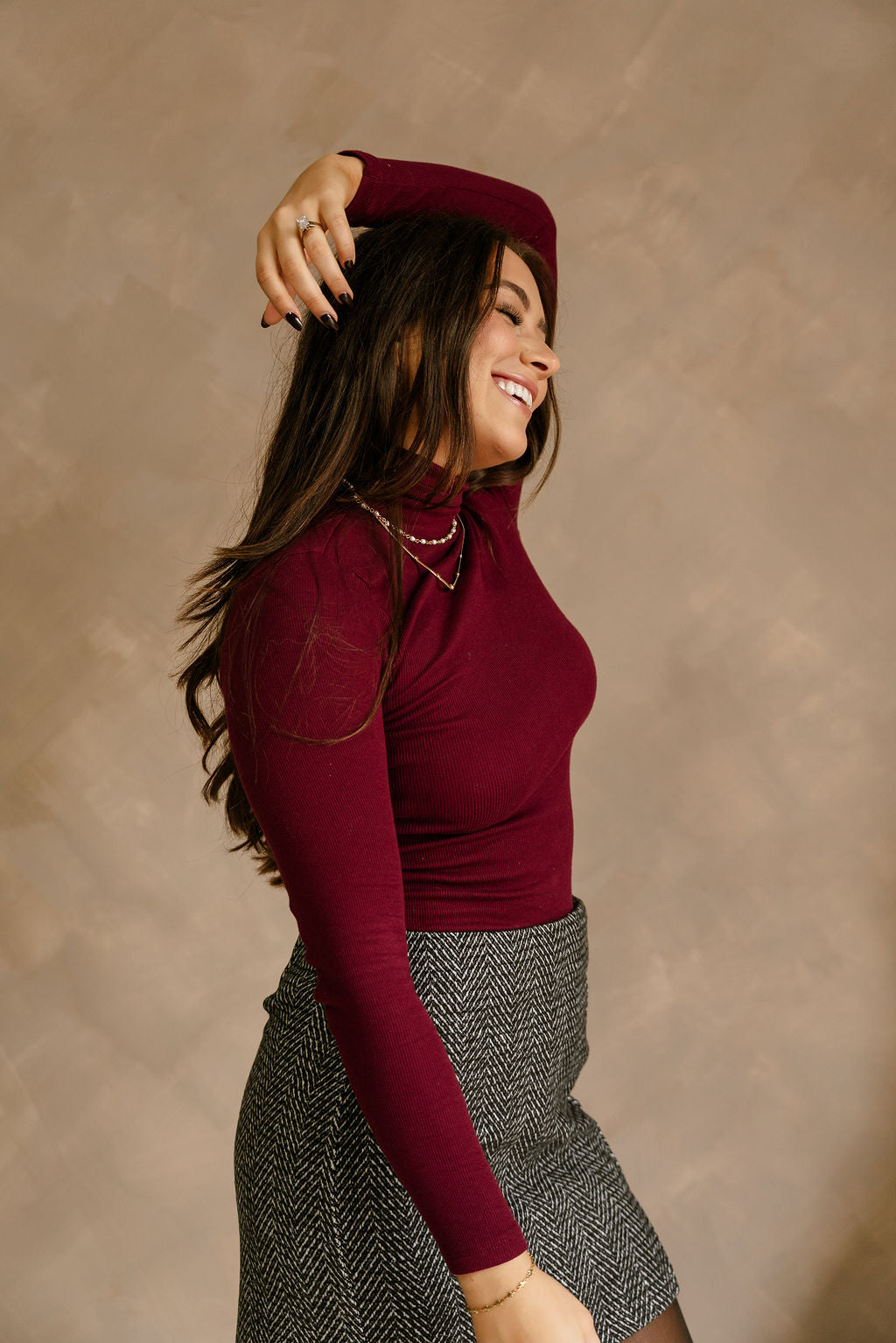 Caitlin Burgundy Ribbed Turtleneck Top - right side view