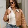 Cameron Tan Faux Leather & Sherpa Jacket - front view