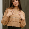 Camile Camel Mesh Stripe Knit Sweater- top view