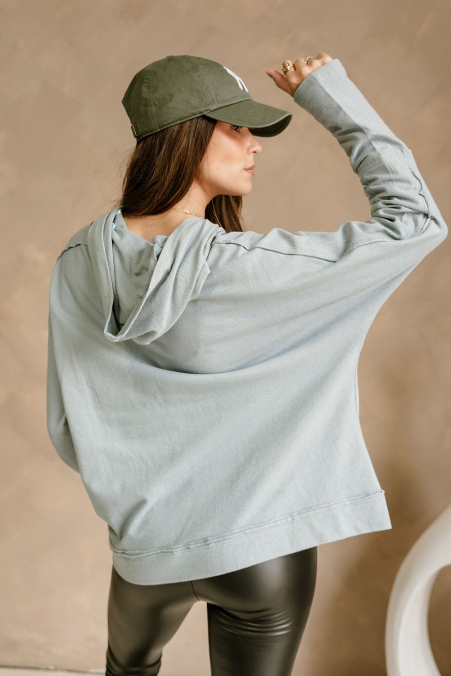 Anaya Dusty Blue Long Sleeve Top- close up back view