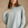 Anaya Dusty Blue Long Sleeve Top- close up front view