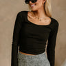 Mira Scoop Neckline Long Sleeve Top- black- front view