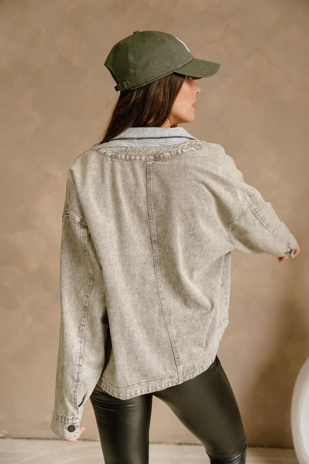 Marley Washed Grey Denim Lightweight Jacket- back view