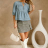 Callie Blue Denim Tiered Top - full body front view