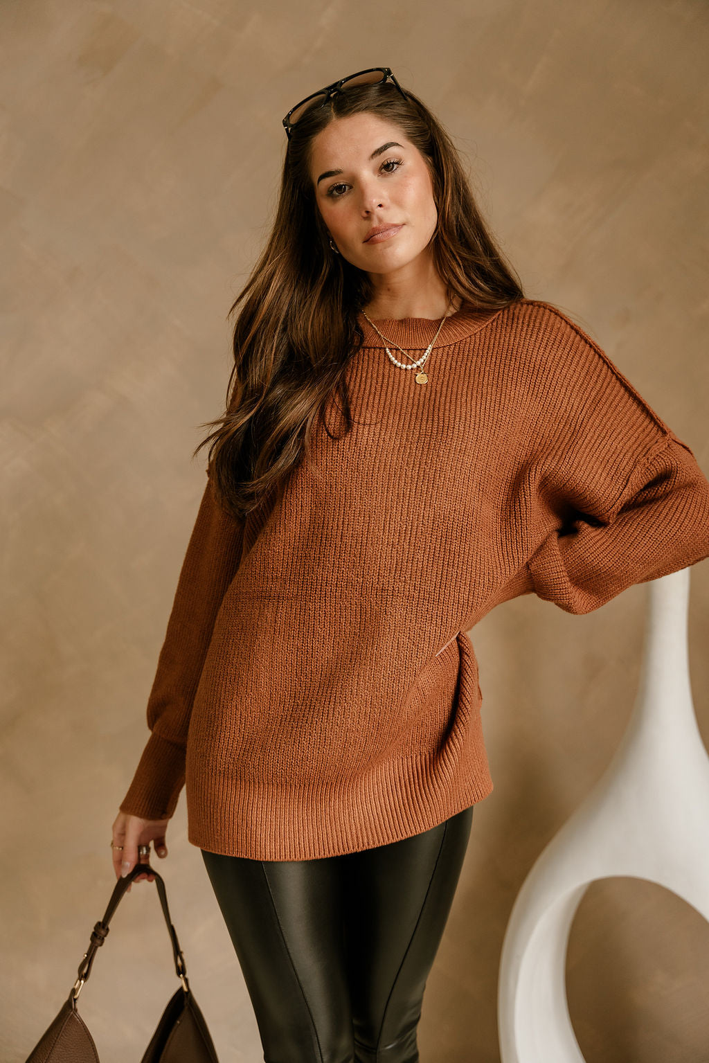 Misha High Neck Sweater - Camel - front view