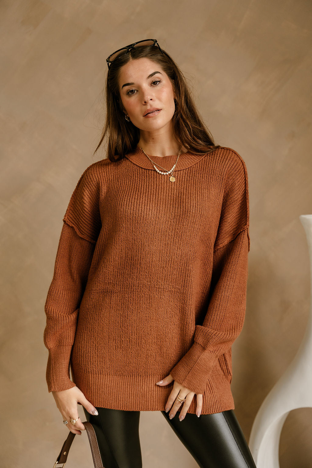 Misha High Neck Sweater - Camel - front view (arms down)