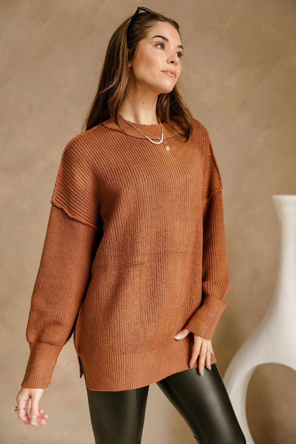 Misha High Neck Sweater - Camel - frontal side view