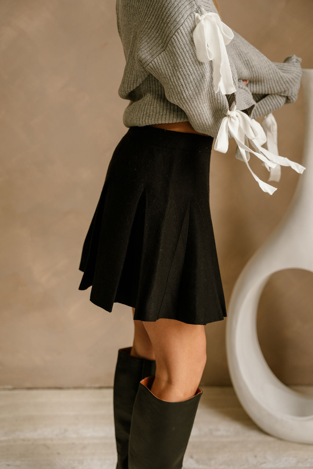 Jocelyn Black Knit Flare Mini Skirt- side view