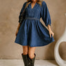 Haven Denim Braided Waist Mini Dress- front full body view