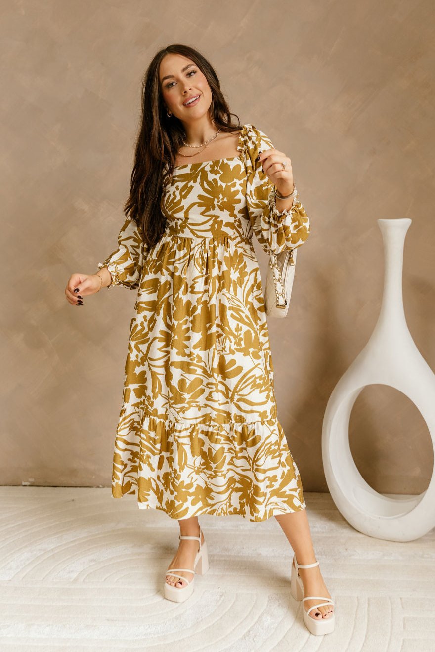 Dahlia Cream & Mustard Floral Maxi Dress- full body view