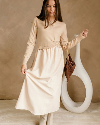 Juliet Natural Cinched Knit Maxi Dress- full body view