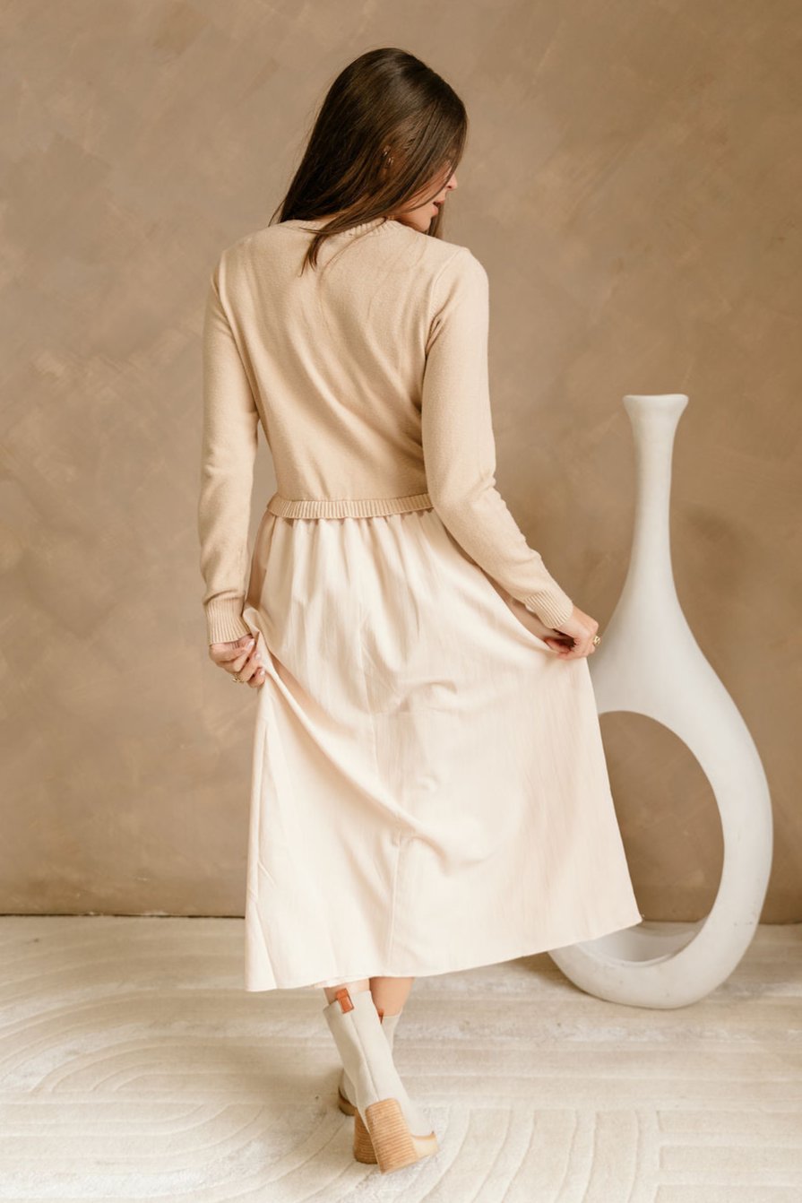 Juliet Natural Cinched Knit Maxi Dress- full body back view