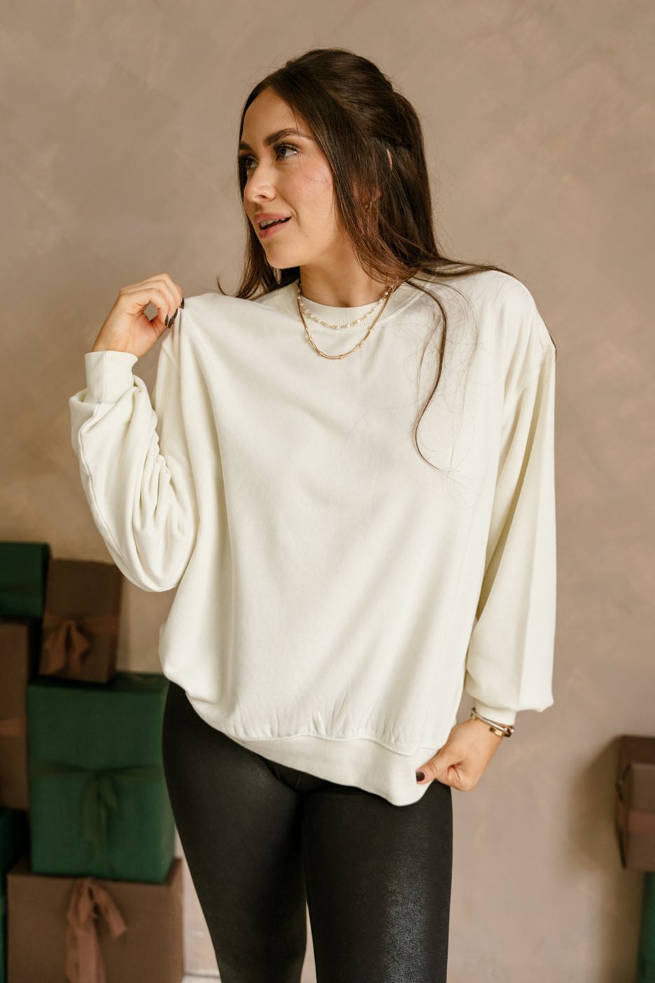 Lyra Washed Cream Pullover- front view