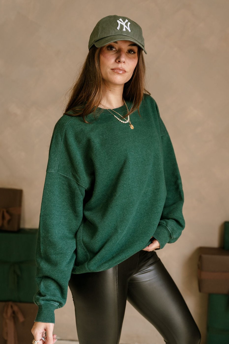 Haley Washed Green Cozy Pullover- frontal side view