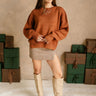 Aspen Brown Ribbed Knit Sweater- Full body front view