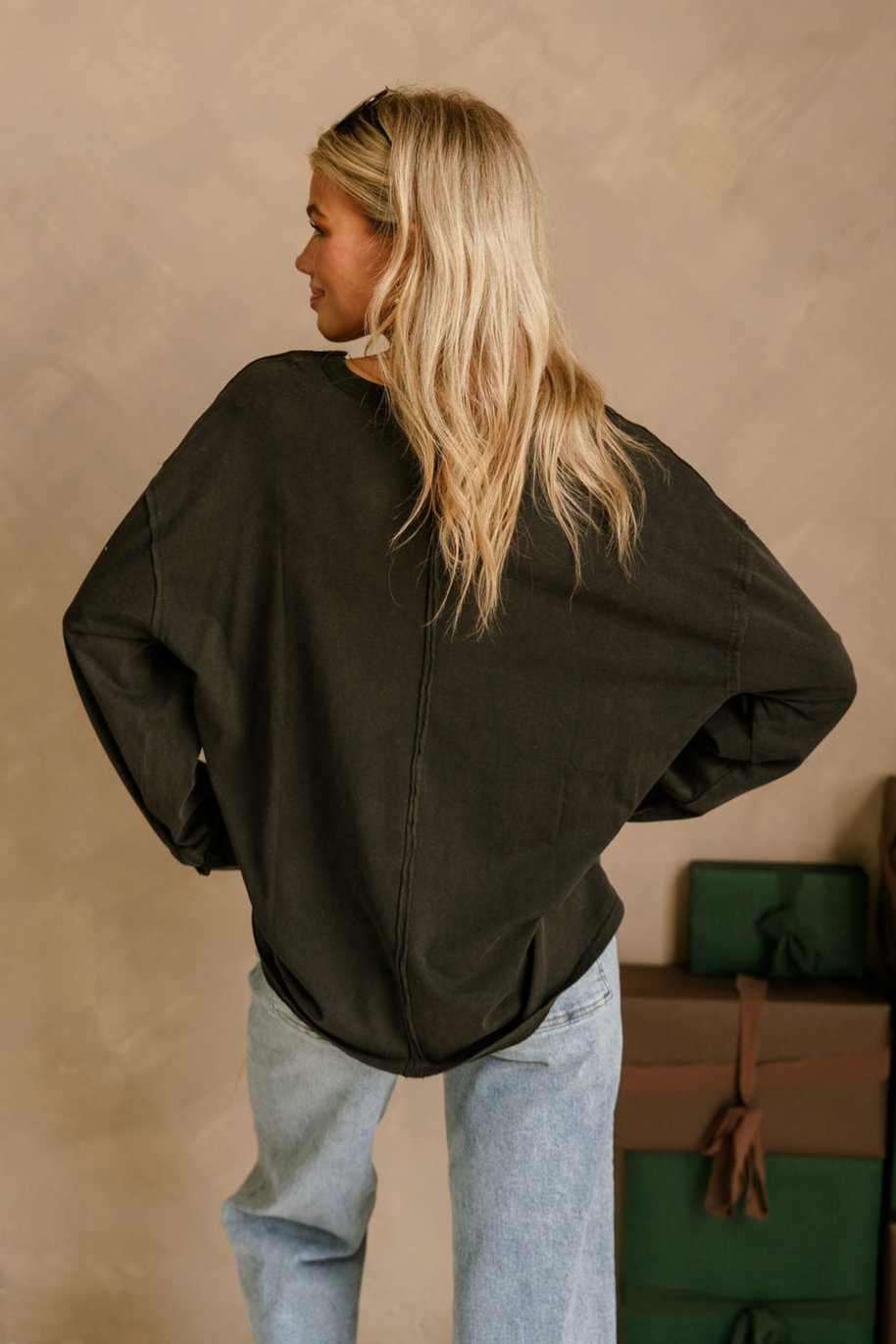 Kennedy Washed Black Pocket Thermal Top- back view