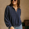 Hannah Washed Blue Collar Pullover- top view