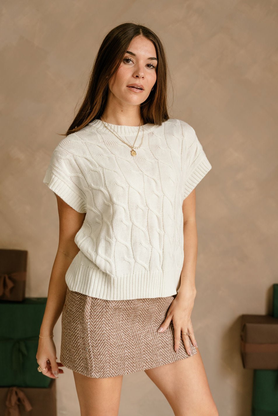 Penelope Cream Sweater Vest- frontal side view