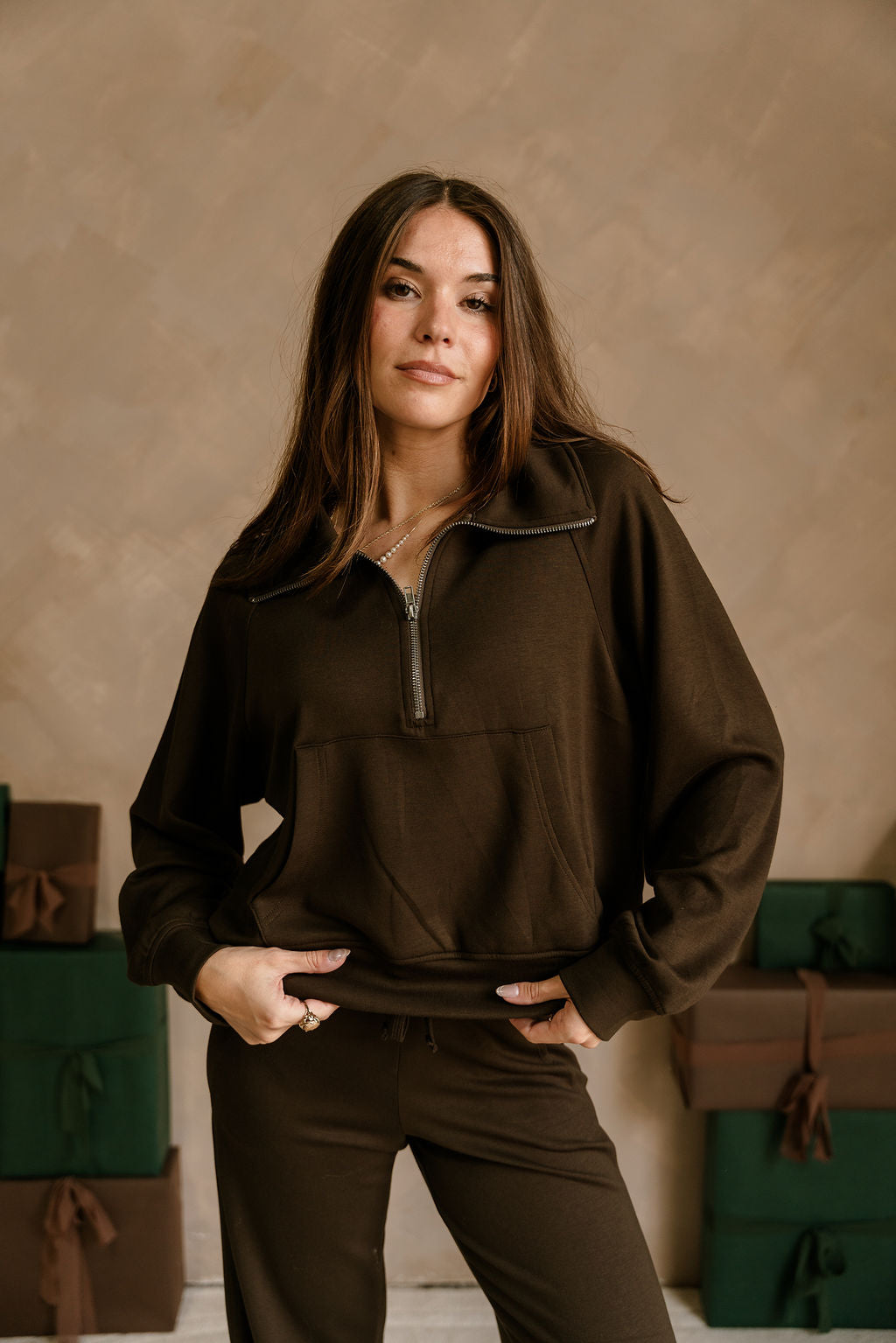 Dakota Brown Butter Soft Quarter-Zip Pullover - front view 