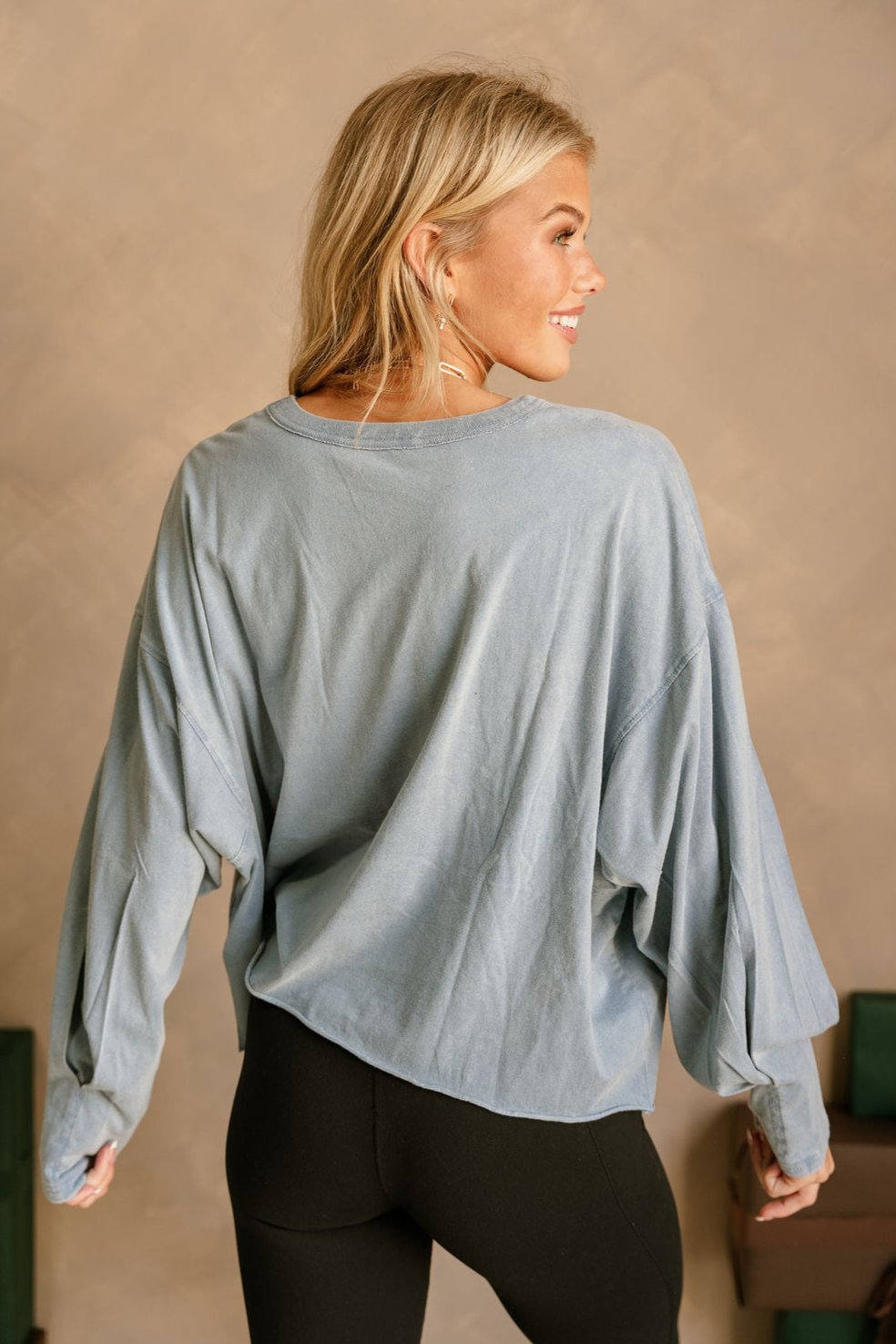 Danielle Washed Blue Cropped Tee- back view