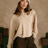 Riley Washed Taupe Cropped Pullover- frontal side view