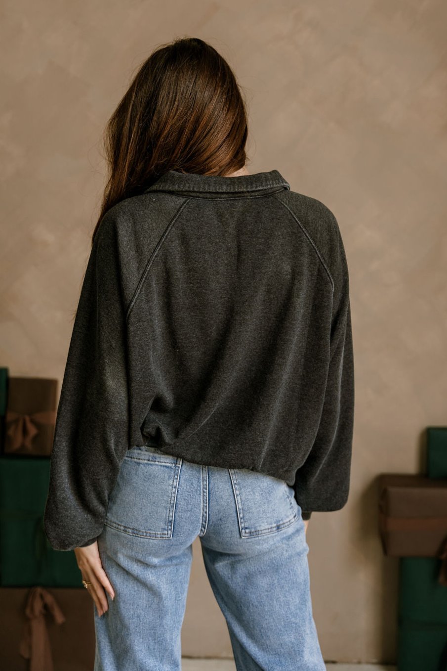 Hannah Washed Black Collar Pullover- back view