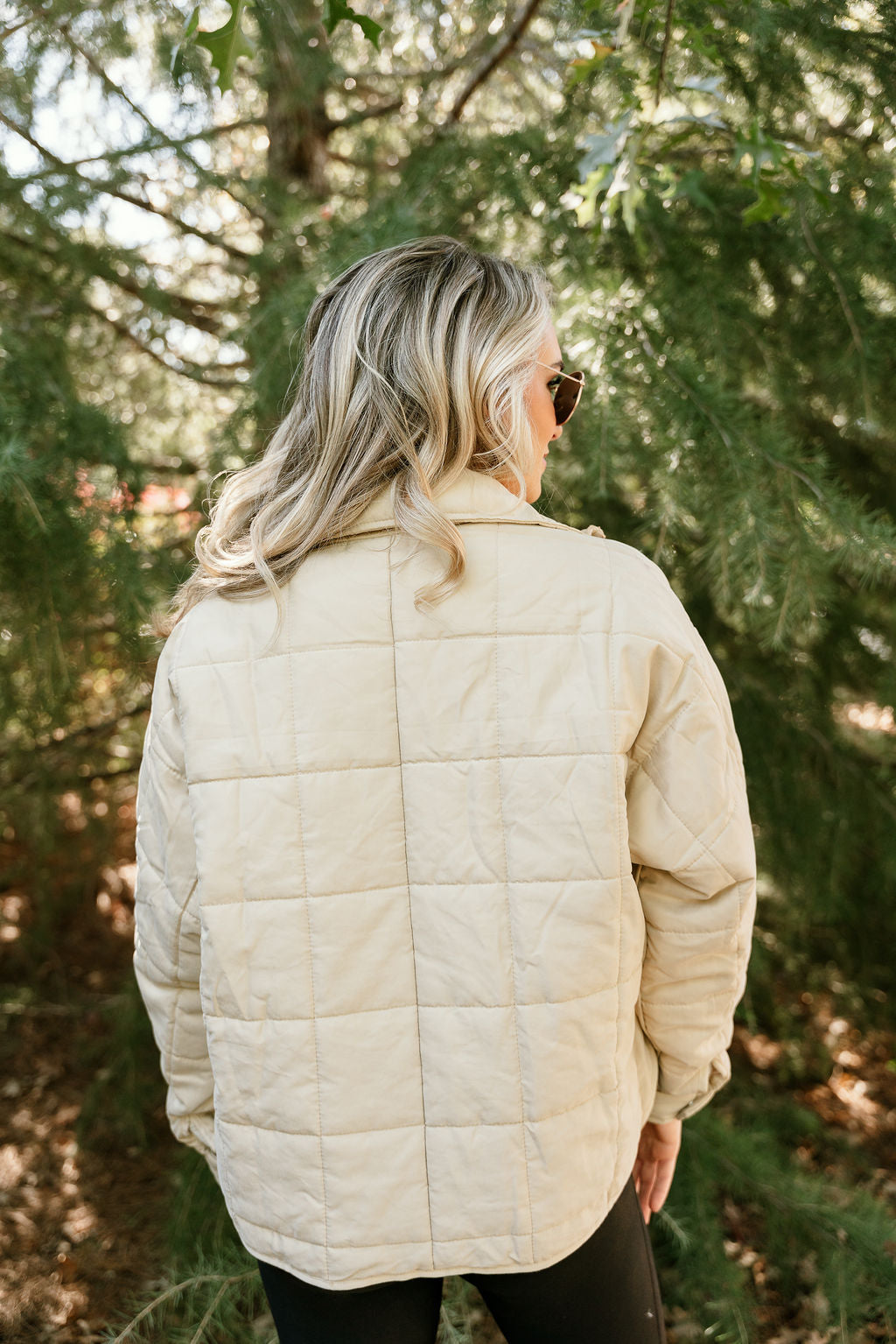 Lara Quilted Long Sleeve Puffer Jacket- beige-back view