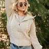 Chelsea Beige Zip Up Knit Sweater- front view (zipped)