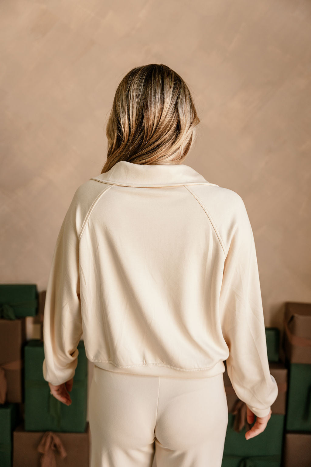 Dakota Cream Butter Soft Quarter-Zip Pullover - back view