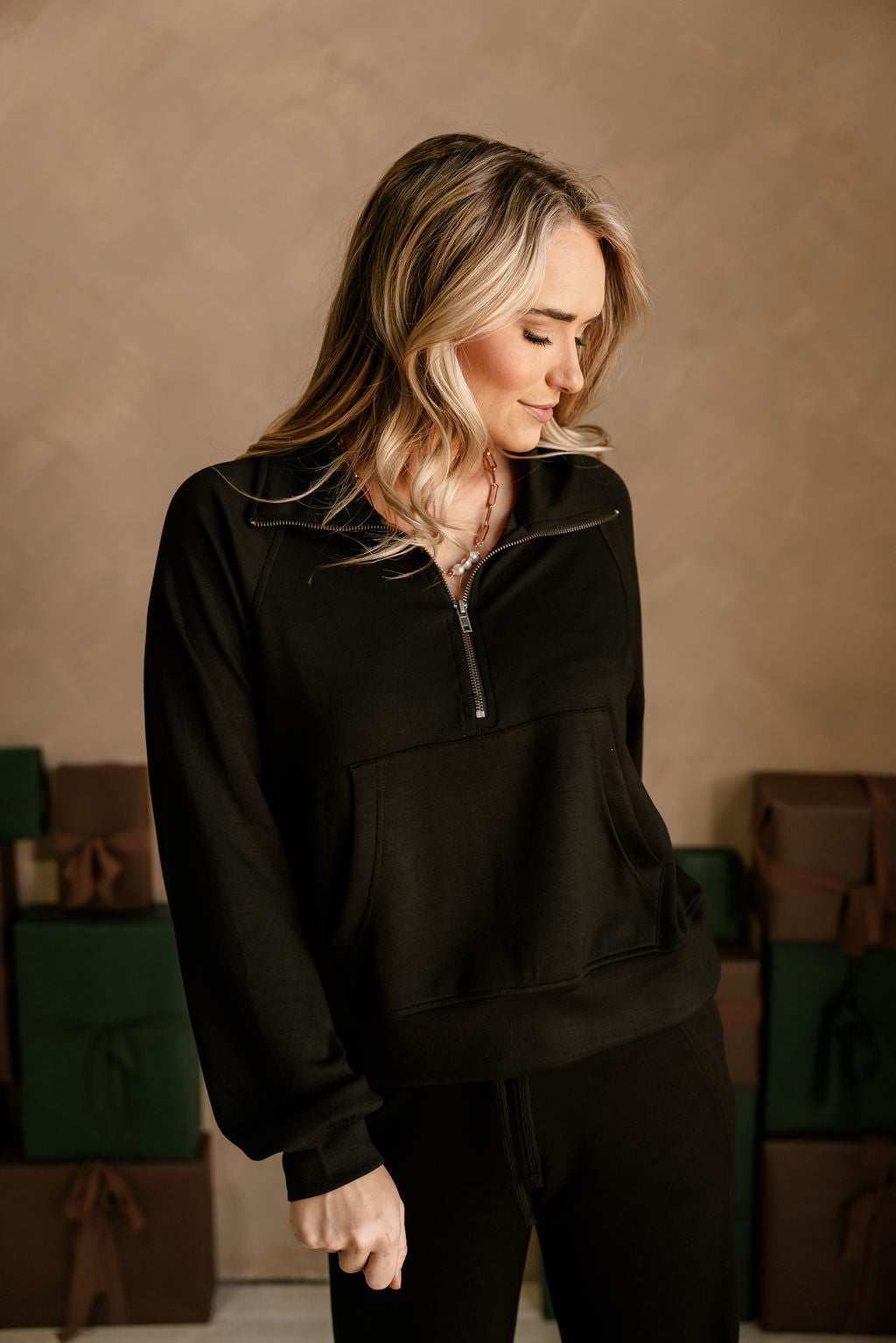 Dakota Black Butter Soft Quarter-Zip Pullover - close front view