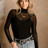 Laurel Black Mesh Long Sleeve Bodysuit- front view