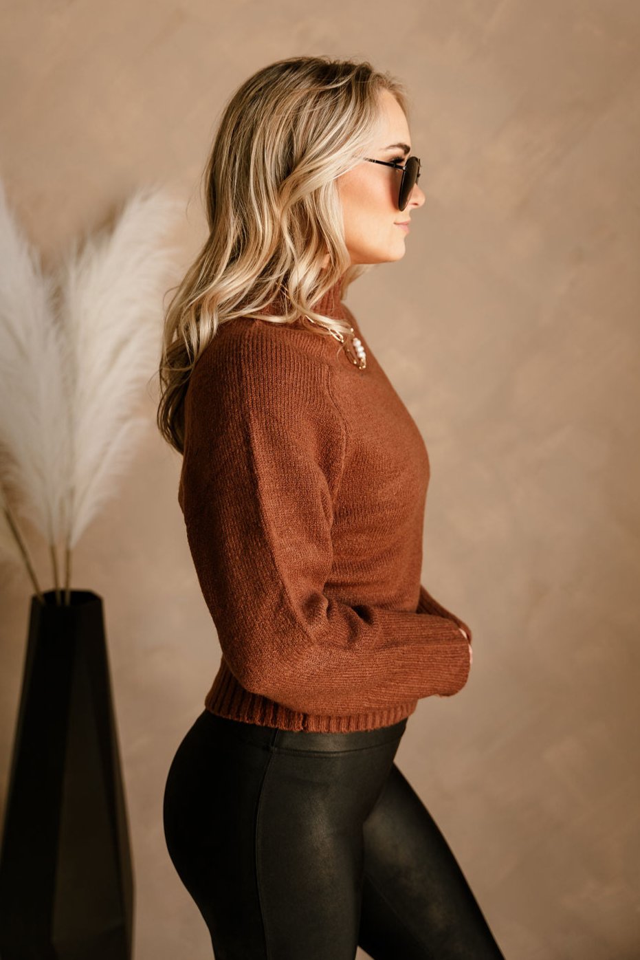 Kimberly Brown Mock Neck Sweater - close side view 