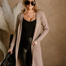 Reese Taupe Hooded Longline Cardigan - front view (hand in pocket)