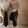 Patricia Tan & Black Striped Off-The-Shoulder Top - full body front view